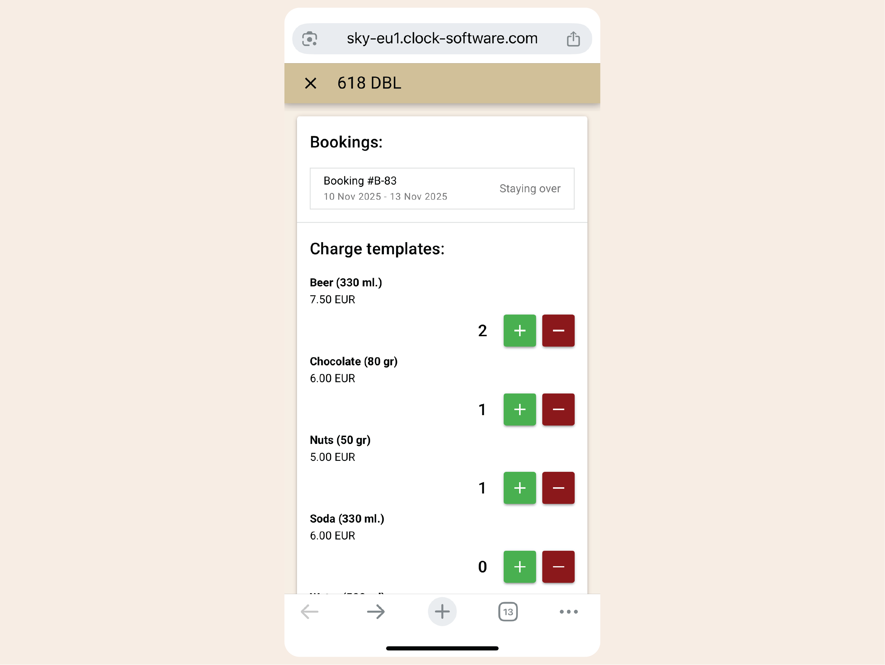 Post minibar and chargeable tasks on the spot