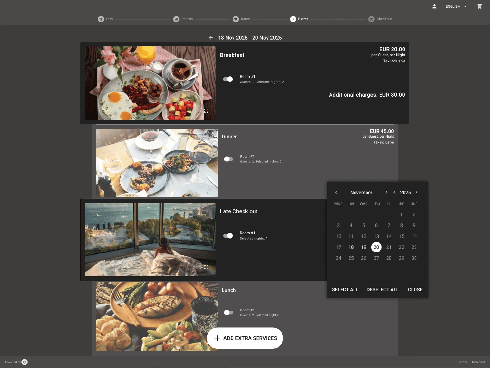 Upsell extras and services effortlessly