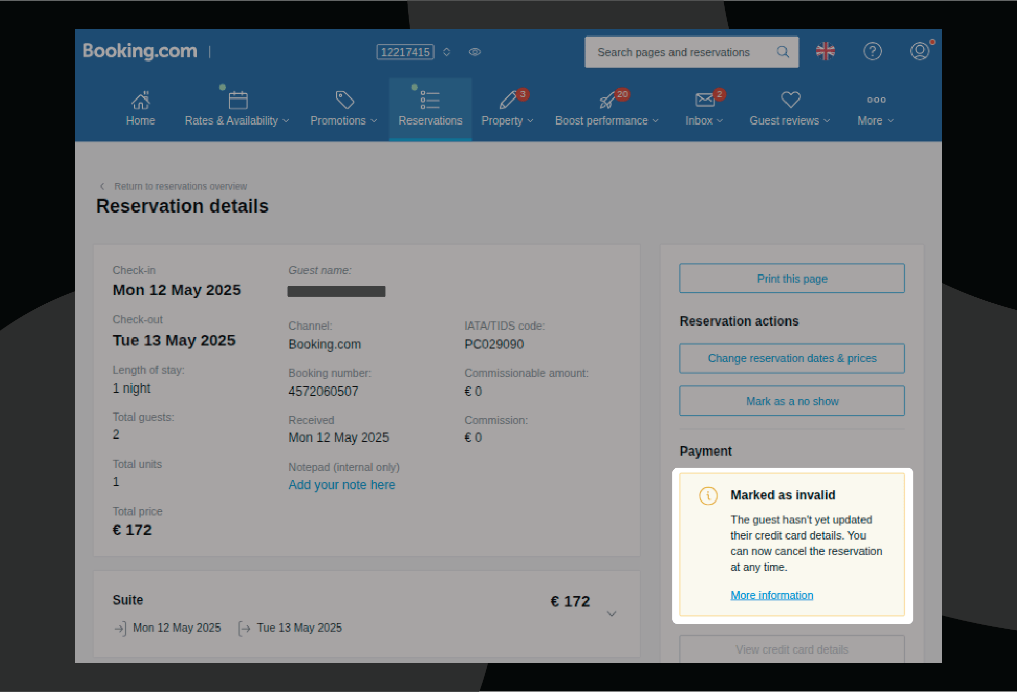 Das System übernimmt Meldungen an Booking für Sie