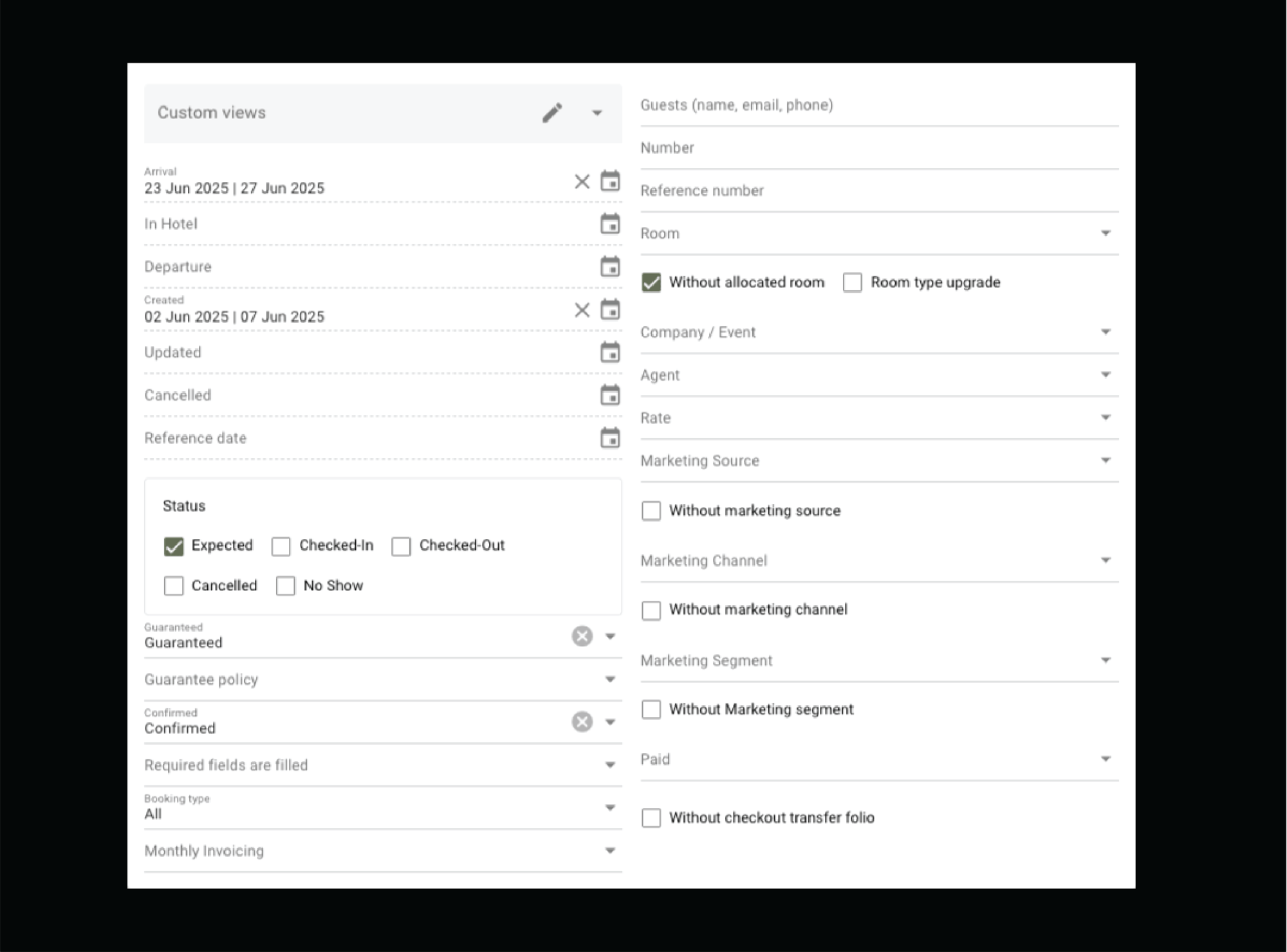 Recherche de réservations