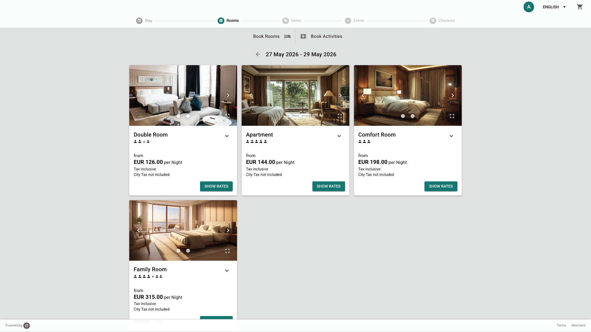 One booking engine for rooms, extras, and experiences